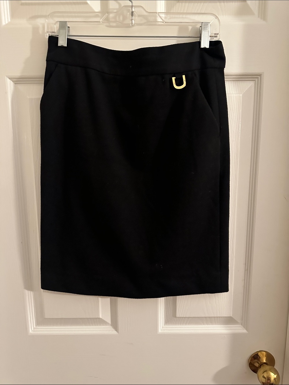 Tory Burch Black Pencil Skirt with Gold U Accent